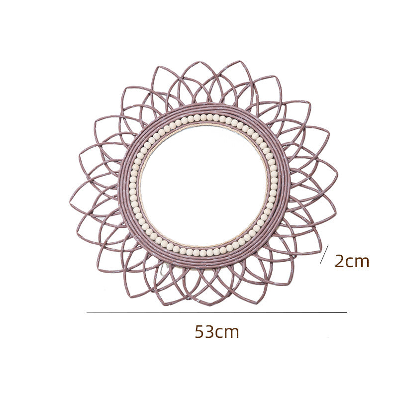 Decorative wall mirror with rattan frame