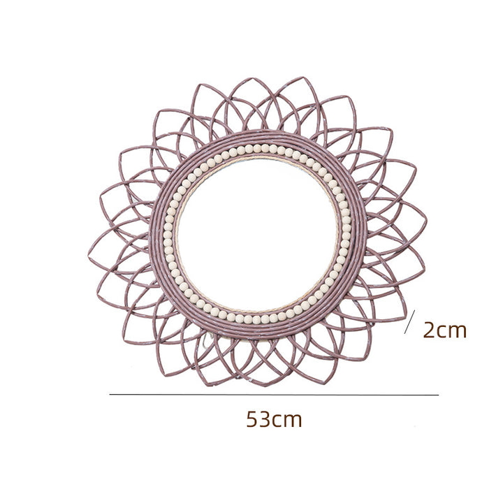 Decorative wall mirror with rattan frame