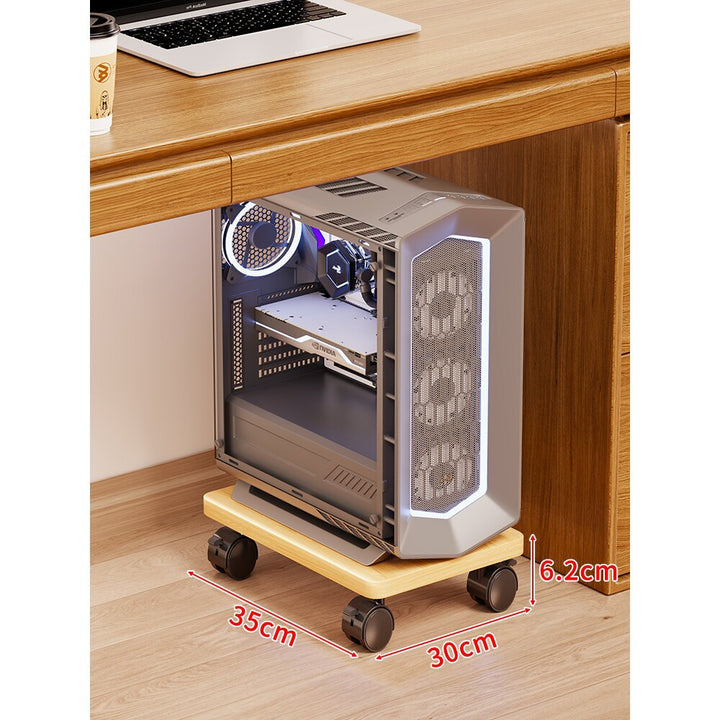 Mobile Under-Desk PC Case Pedestal with Low-Profile Ventilated Platform and Locking Swivel Wheels
