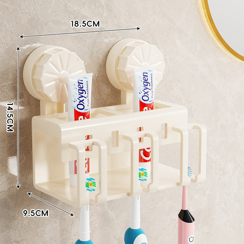 Wall-Mounted Toothbrush and Toothpaste Dispenser Organizer with Protective Covers