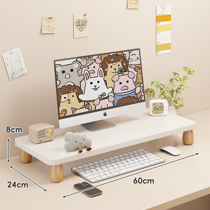 Solid Wood Low-Profile Monitor and Display Riser with Rounded Peg Legs and Keyboard Slide-Out Space