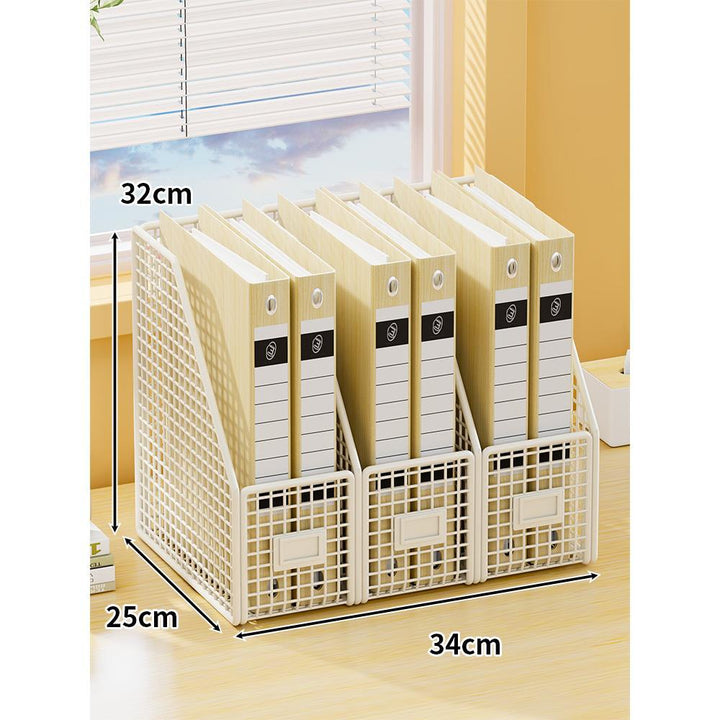 Desktop Mesh File Organizer with Vertical Magazine Slots and Label Holders