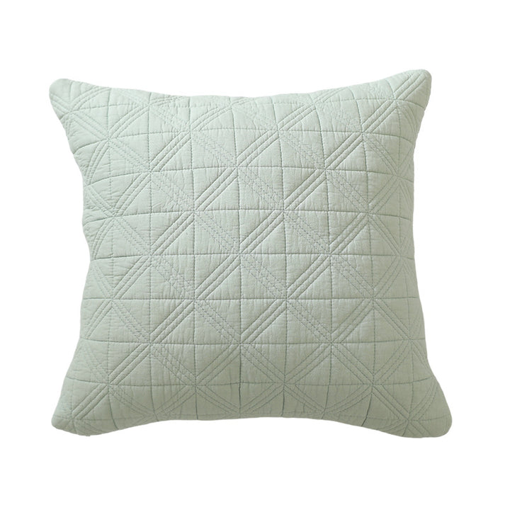 Square quilted decorative cushion made of cotton blend fabric with geometric cross quilted pattern