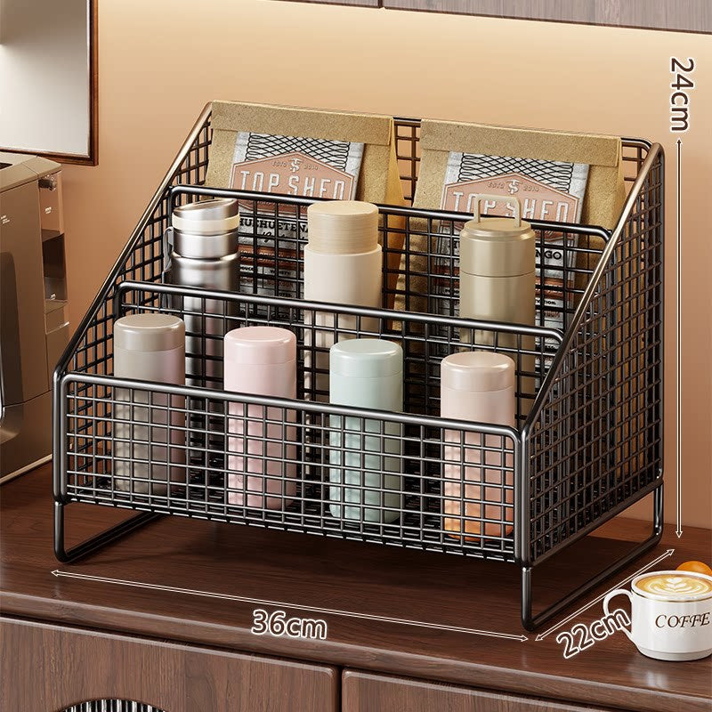 Three-Tier Angled Metal Mesh Countertop Organizer Rack