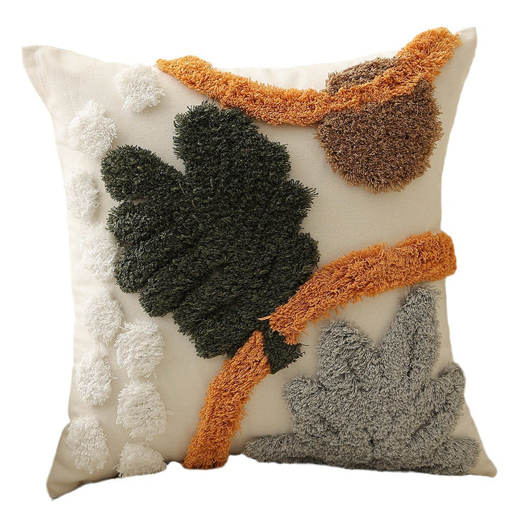 Boho-woven decorative cushion with textured chenille applications