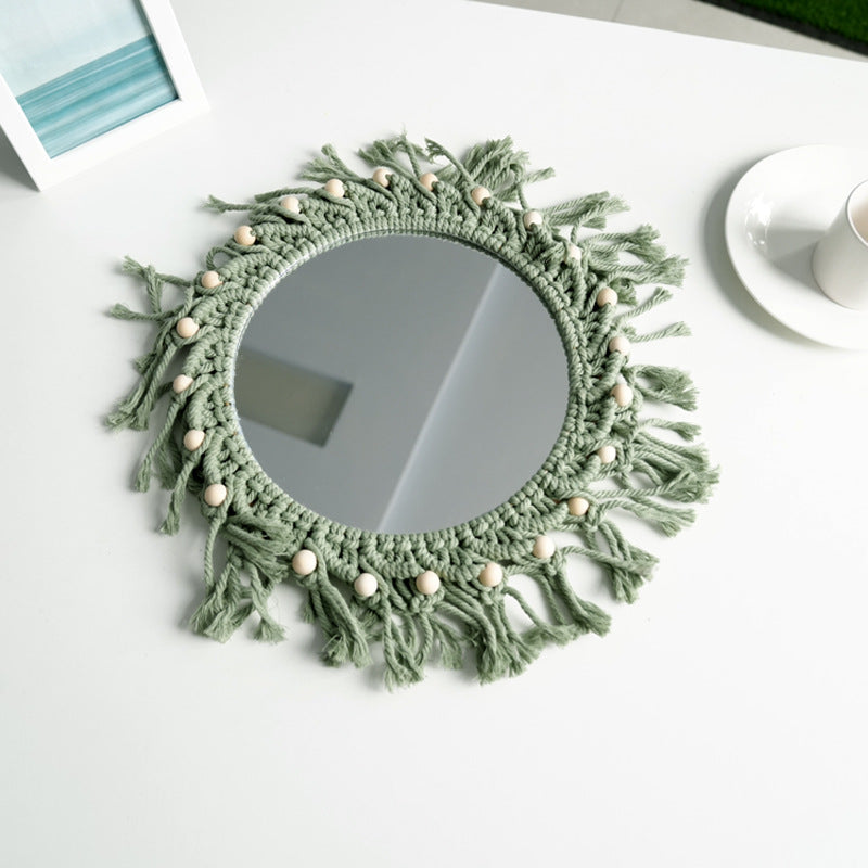 Hand-knotted mirror with macrame border