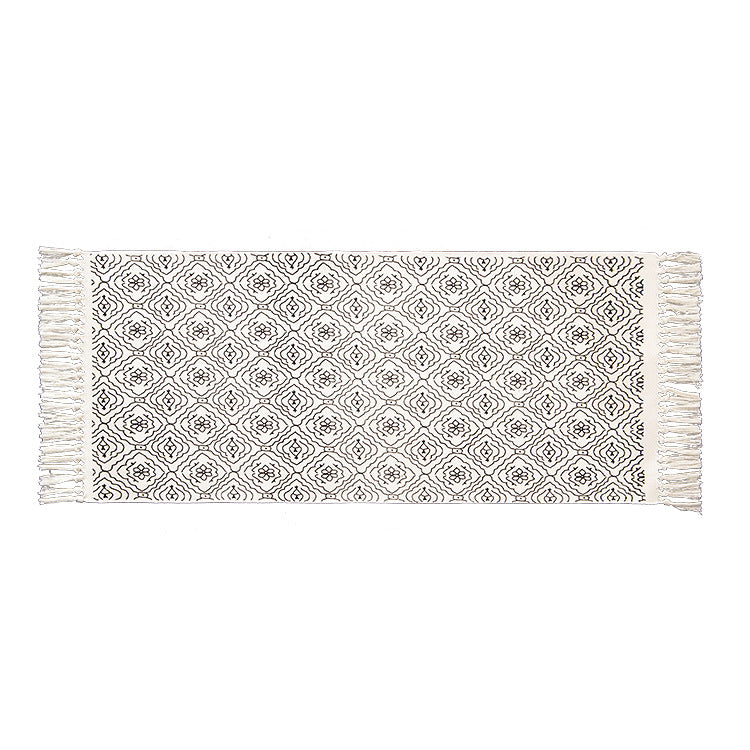 Woven cotton rug runner in Boho-Ethno pattern with fringes