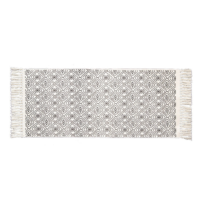 Woven cotton rug runner in Boho-Ethno pattern with fringes