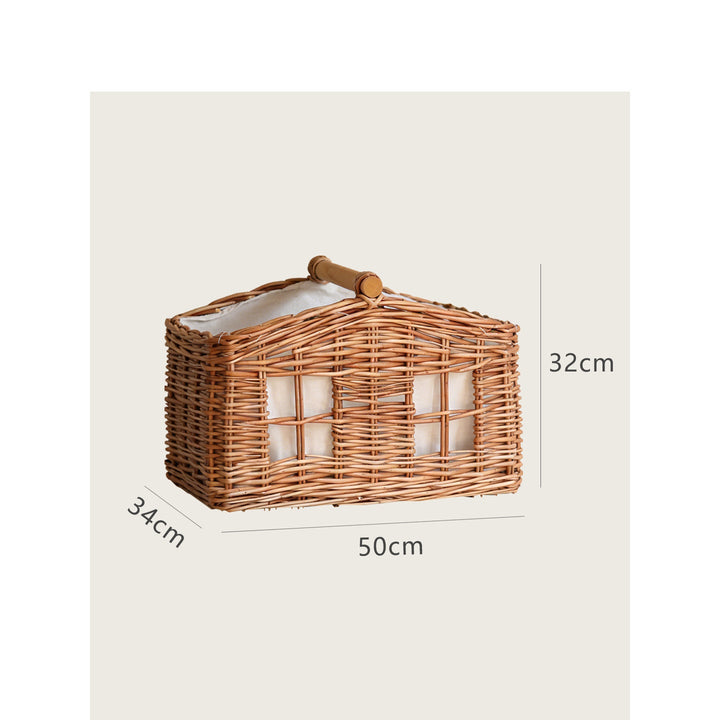 Large storage basket with wooden handle