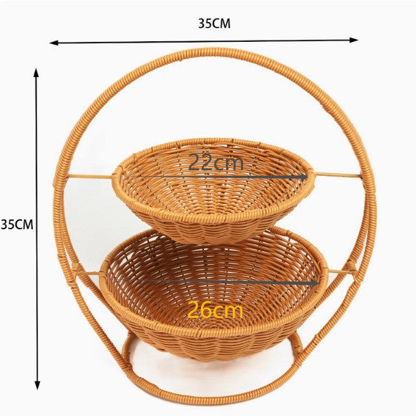 Rustic Two-Tiered Woven Fruit Stand