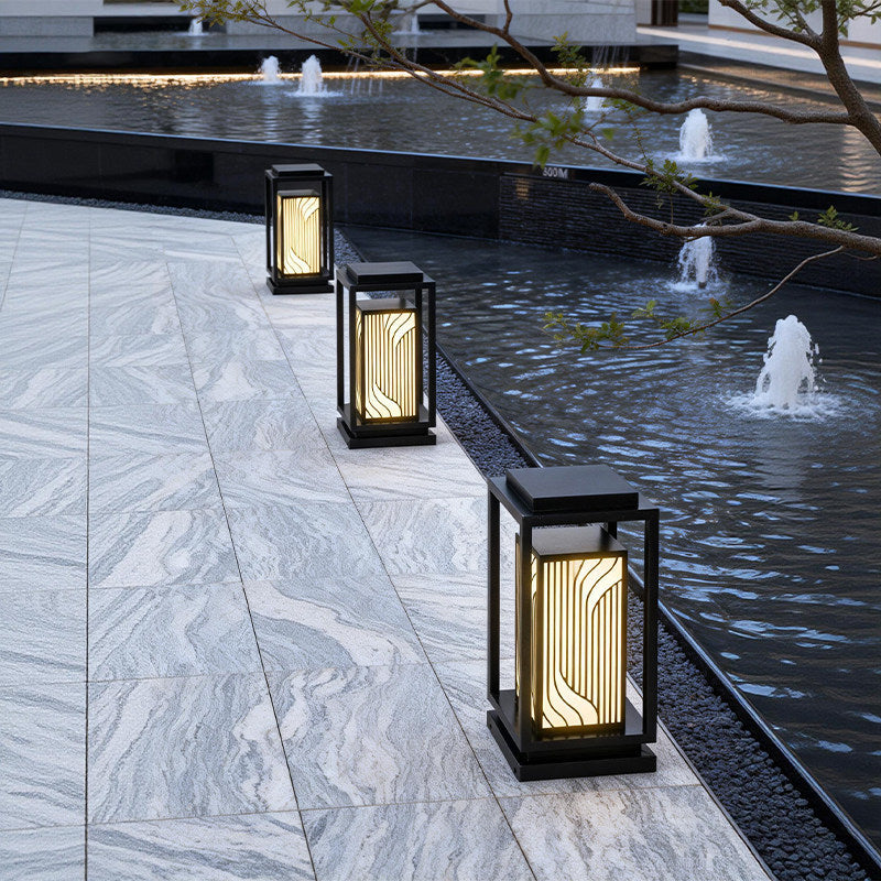 Japanese inspired solar garden floor lantern with wooden frame