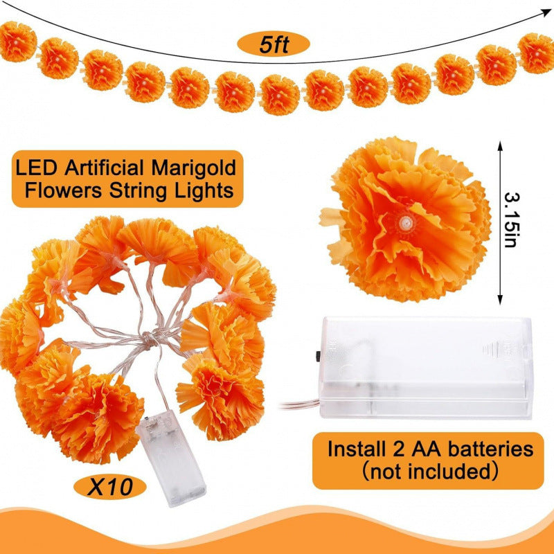 LED Marigold String Lights Decorative Garland for Shelves and Altars