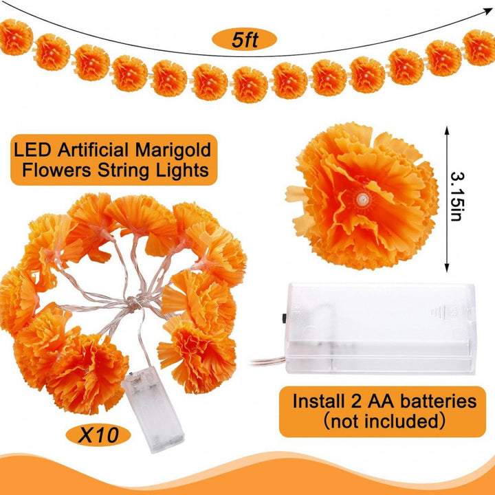 LED Marigold String Lights Decorative Garland for Shelves and Altars
