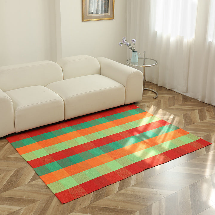 Striped flat woven carpet for living room with low pile and modern striped pattern