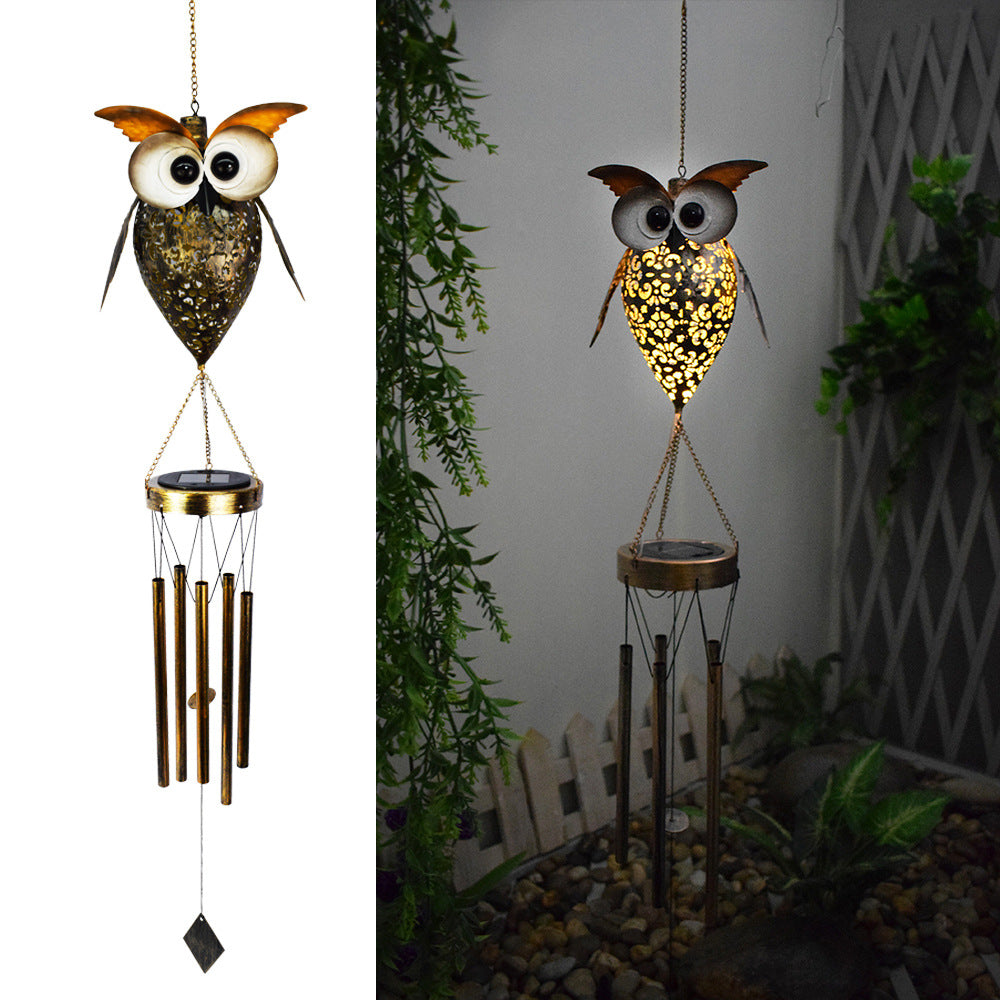 Hanging Flamingo Solar LED Wind Chime with Crackle Glass Globe