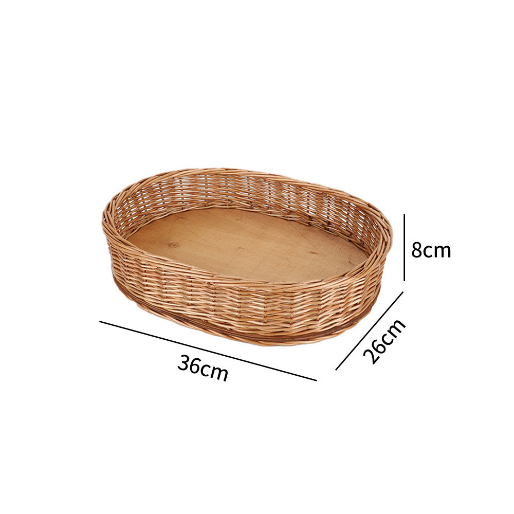 Decorative Round Woven Basket with Wooden Base