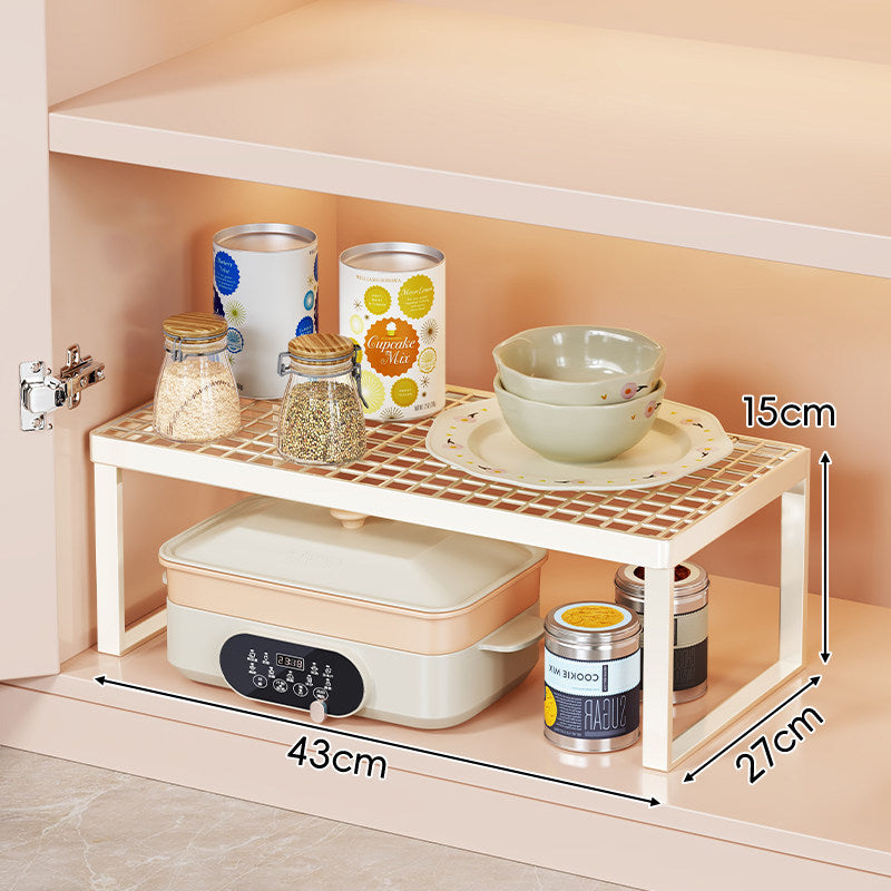 Low-Profile Metal Grid Cabinet Shelf Riser Organizer