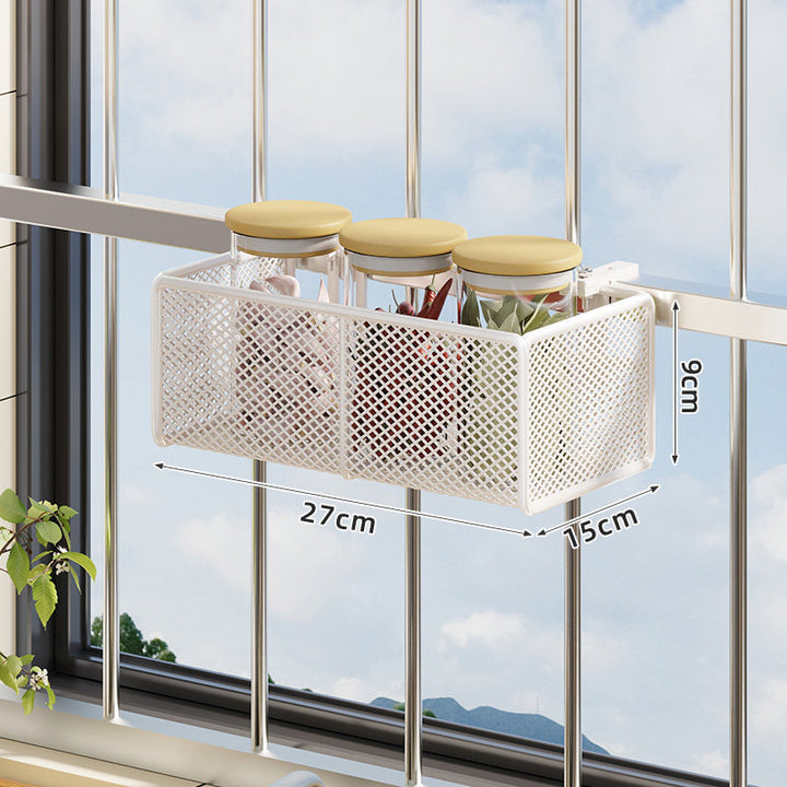 Window-Mounted Mesh Spice Rack and Bar Hanging Organizer