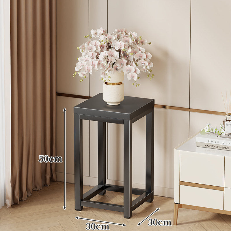 Tall Marble-Top Decorative Plant Pedestal with Slim Metal Frame