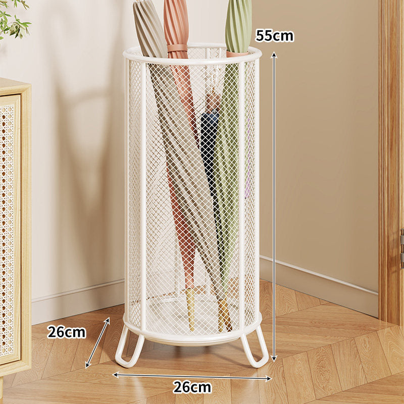 Metal Mesh Round Umbrella Stand with Elevated Feet and Integrated Drain Tray