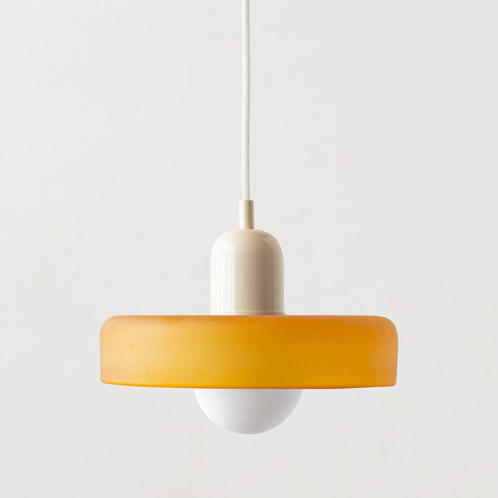 Minimalistic ceramic pendant lamp with layered bell shade