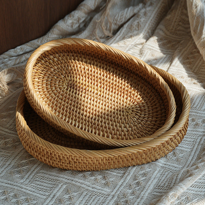 Oval storage basket made of handwoven material