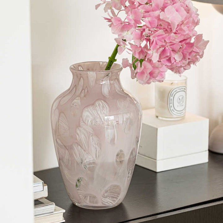Hand-blown Swirled Art Glass Table Vase with Graduated Neck and Bulbous Body