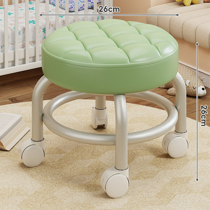 Round Tufted Padded Swivel Stool with Rolling Casters and Circular Footrest