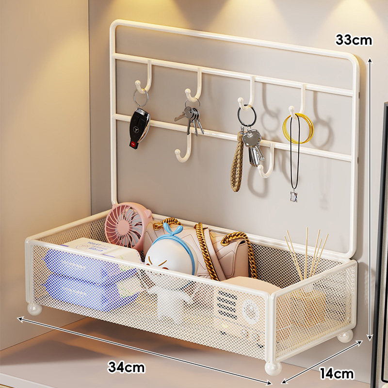 Mesh Two-Tier Entryway Organizer with Key Hooks and Deep Mesh Baskets