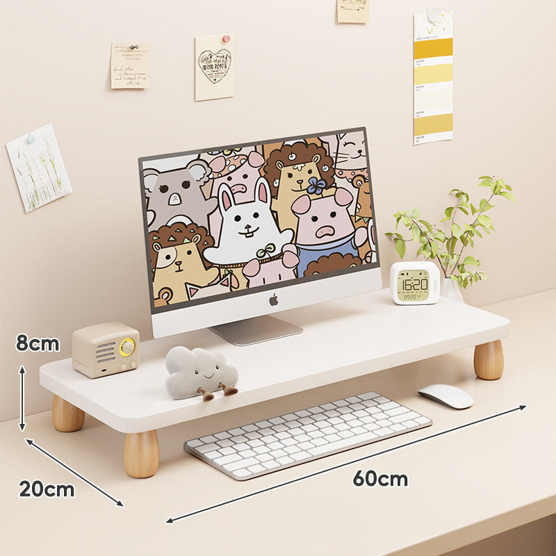 Solid Wood Low-Profile Monitor and Display Riser with Rounded Peg Legs and Keyboard Slide-Out Space