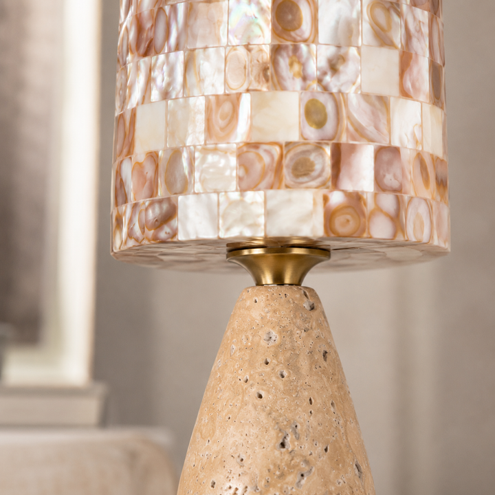 Decorative stone and shell table lamp