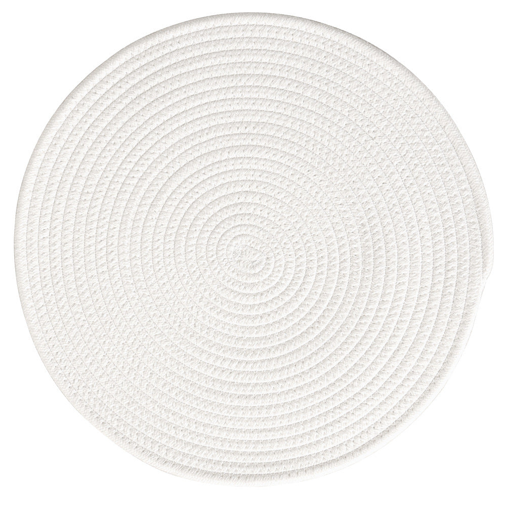 Braided round table mat made of cotton rope and sea grass with spiral structure