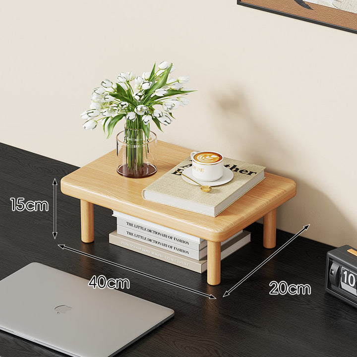 Compact Solid Wood Elevated Desk Display Stand with Under-Shelf Storage and Rounded Leg Design
