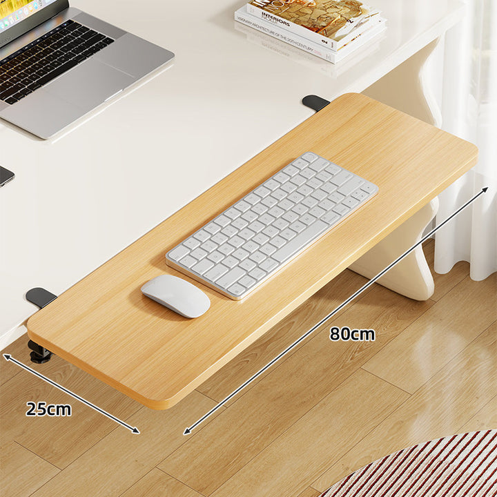Under-Desk Bamboo Slide-Out Work Surface Clamp-Mounted Keyboard & Mouse Platform