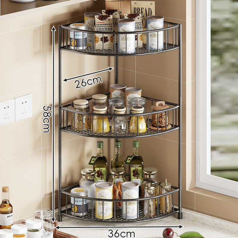 Three-Tier Corner Gold Metal Kitchen Storage Rack