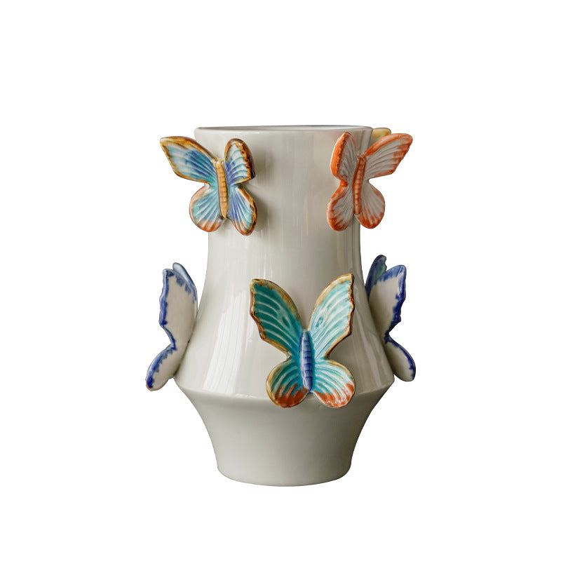 Decorative flower vase with butterflies