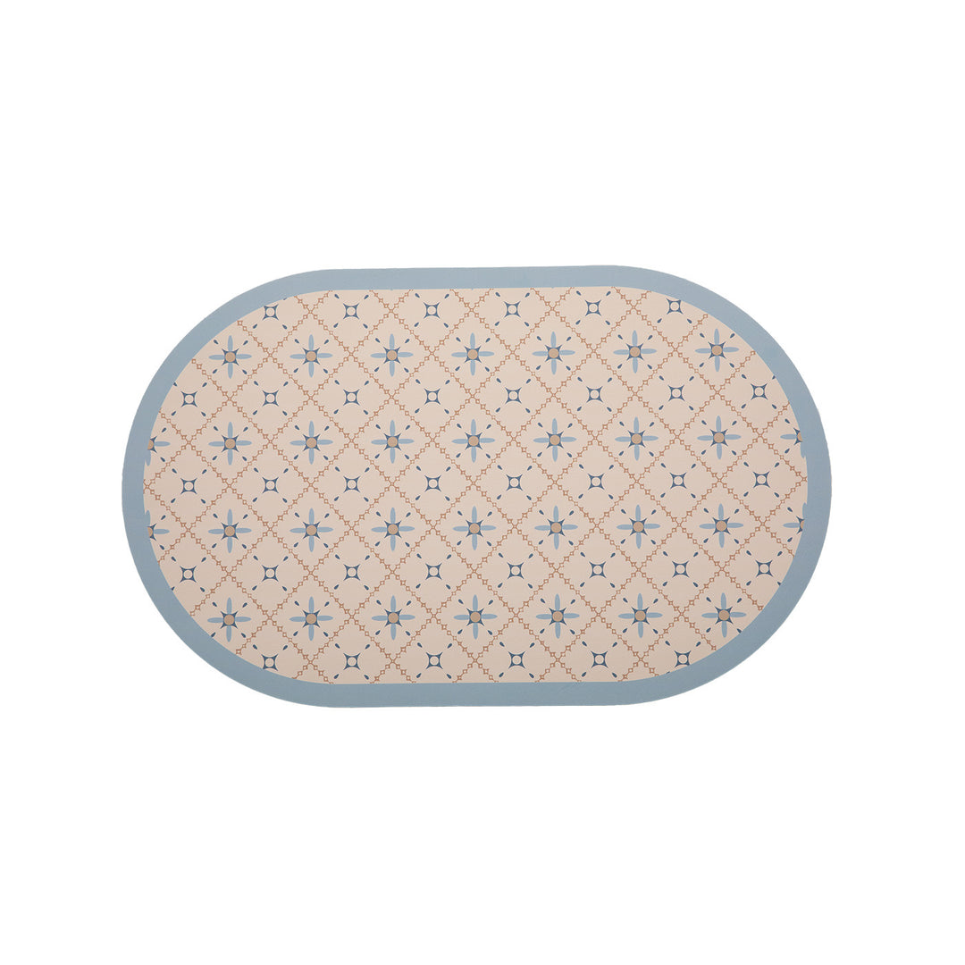 Oval wipeable placemat with tulip pattern, padded edge and non-slip bottom