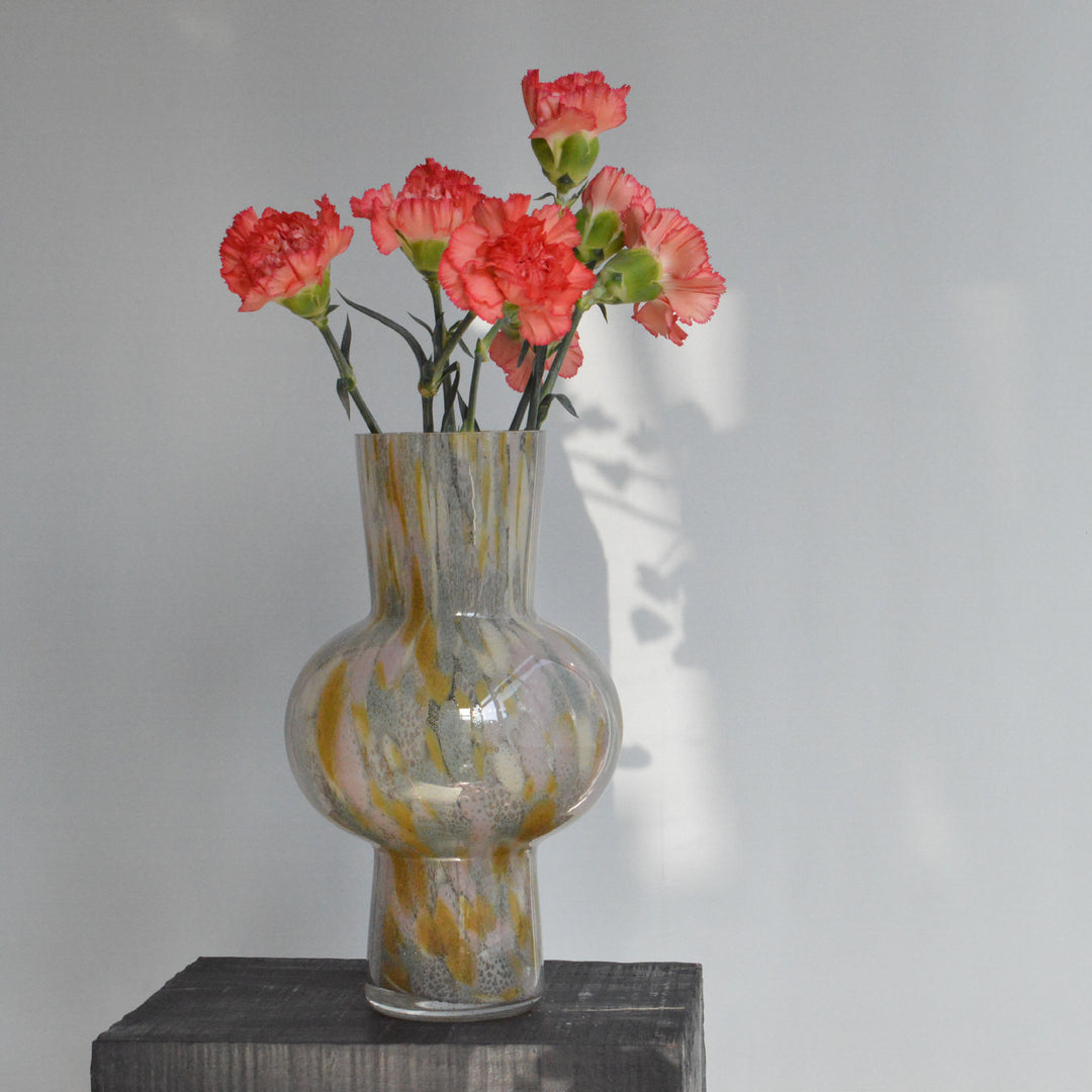 Bulbous Art Glass Centerpiece Vase with Tall Neck
