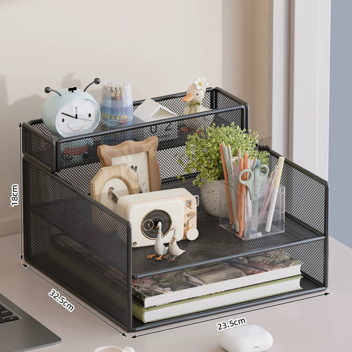 Multi-tier mesh desktop organizer with document holders