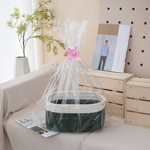 Natural storage basket with ribbons