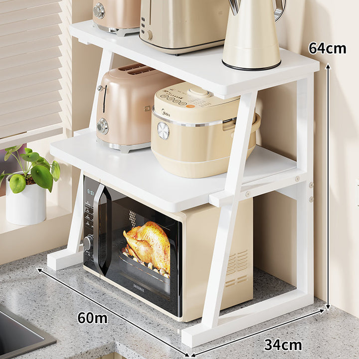Compact Two-Tier Kitchen Microwave and Appliance Stand with Heat-Resistant Top and Open Lower Storage