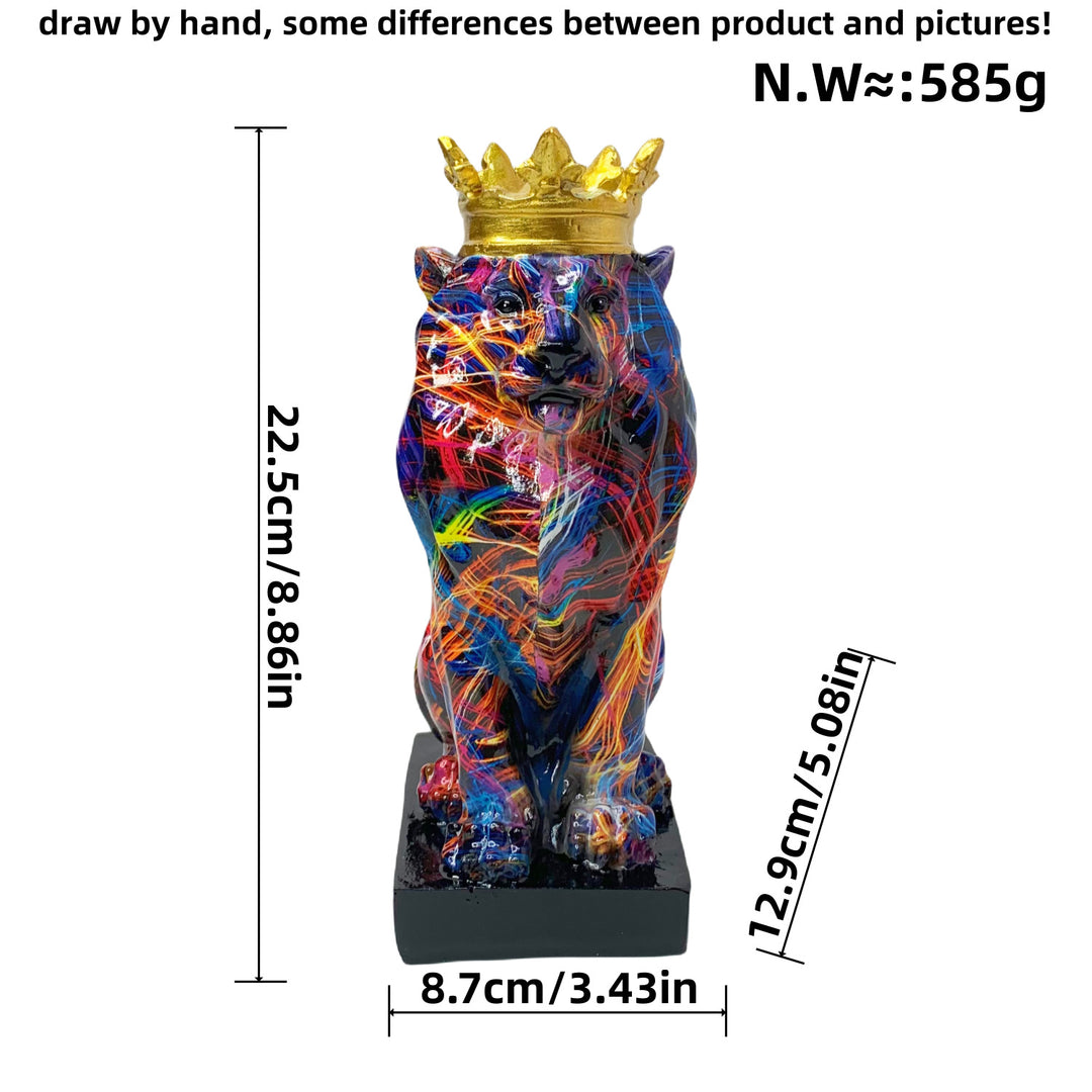 Colorful Lions Sculpture with Crown