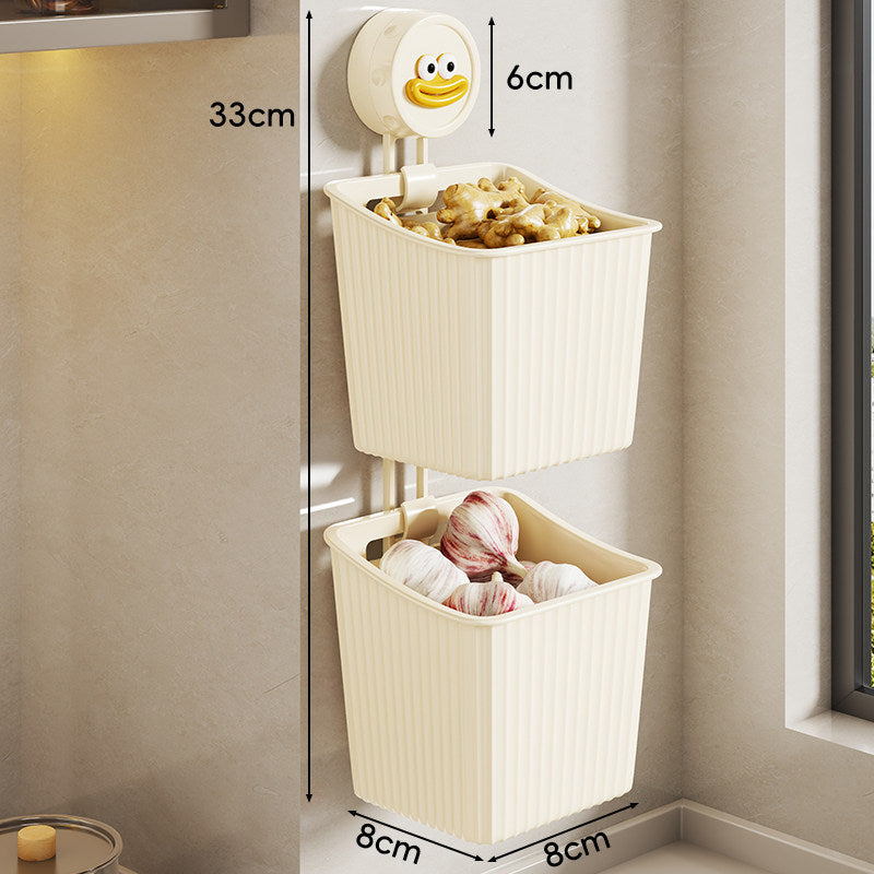 Vertical Three-Tier Ribbed Plastic Suction-Supported Corner Storage Basket System