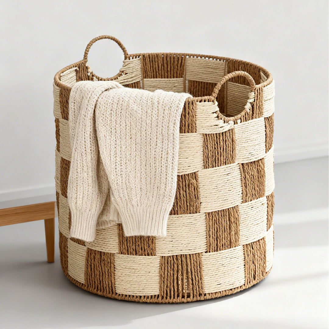 Handcrafted storage basket with carry handles