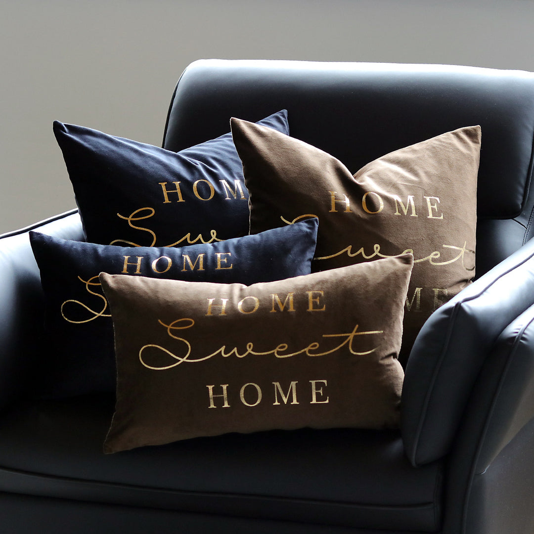 Plush Velvet Rectangular Lumbar Accent Pillow with Metallic Script Embroidery and Hidden Zip