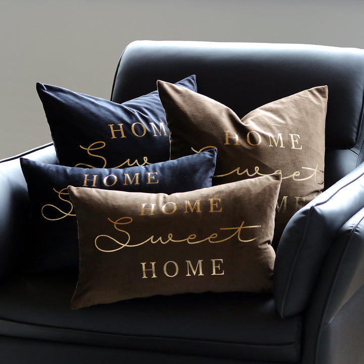 Plush Velvet Rectangular Lumbar Accent Pillow with Metallic Script Embroidery and Hidden Zip