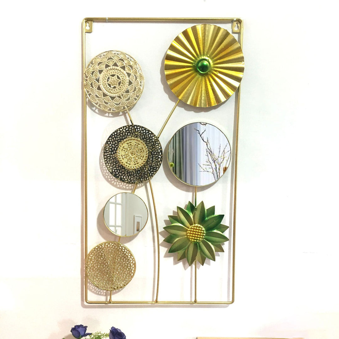 Decorative Metal Wall Art with Tropical Leaf and Mirror Design