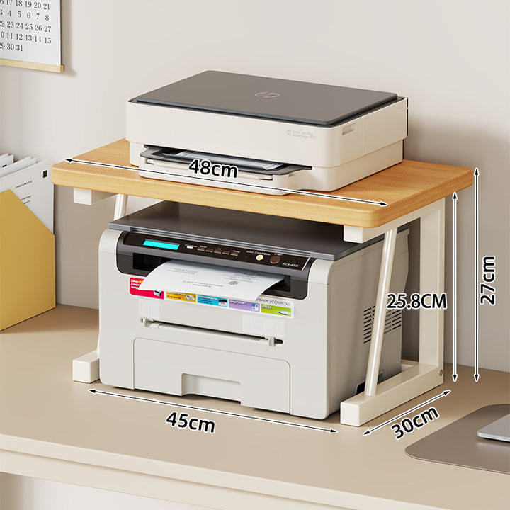Desktop Printer and Monitor Riser with Elevated Wood-Effect Shelf and Metal Frame