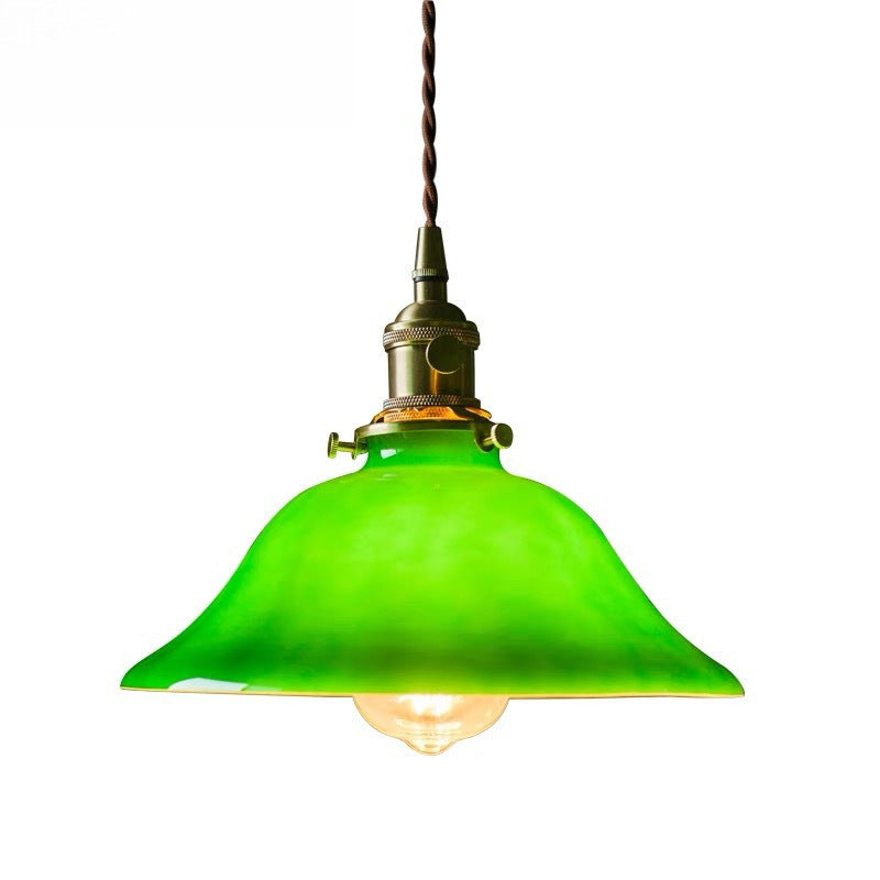 Banker-Style Glass Pendant Light with Brass Socket and Twisted Fabric Cord