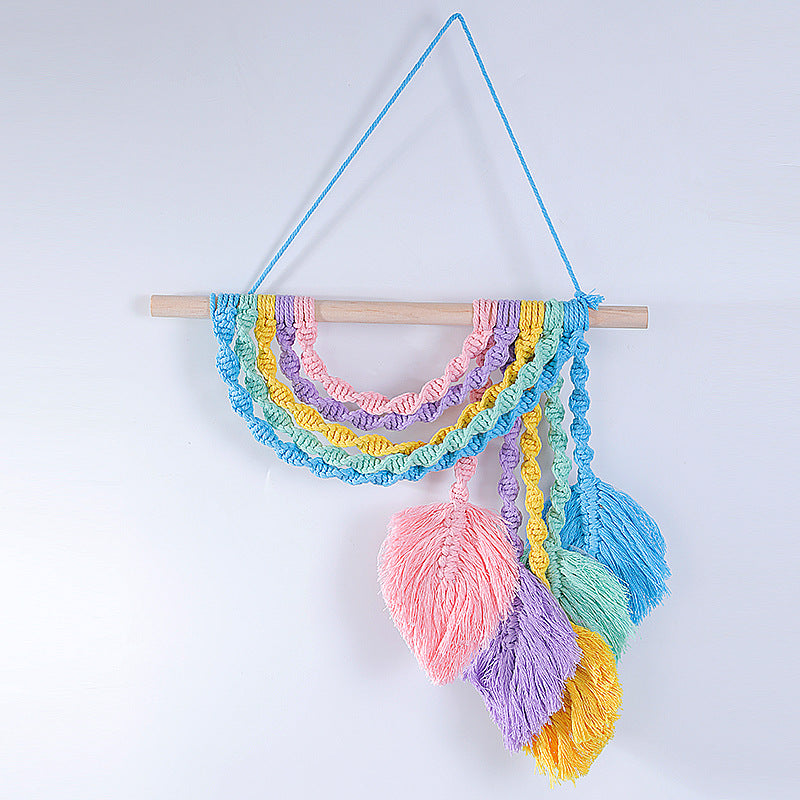 Macramé wall decoration with colorful fringe